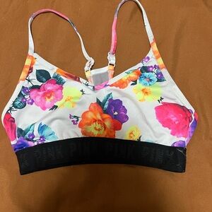 Floral Sports Bra with Black Band